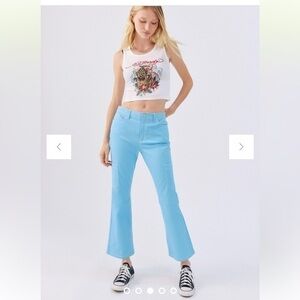 New Urban Outfitters BDG Lia Twill Contrast Stitch Flare Pants Cargo Jeans Blue